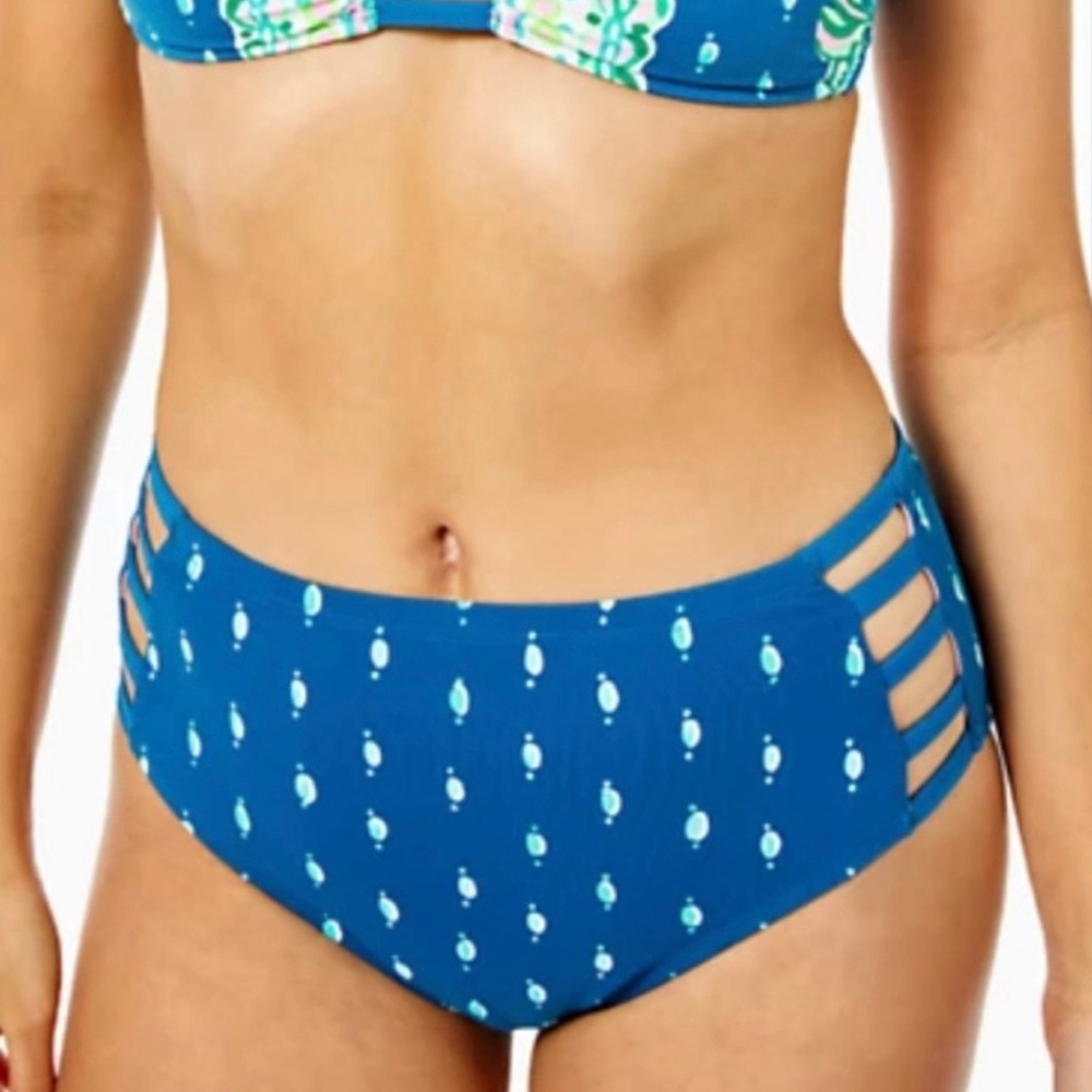 Lilly Pulitzer High waisted bikini bottom Macaw blue coconut row dot all over